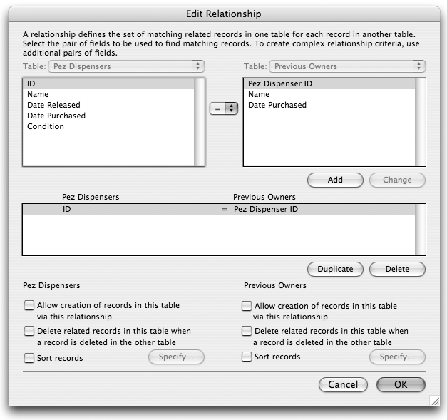 The Edit Relationship dialog box showing several options to modify the relationship fields and settings.