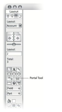 Detail of the cluster of tool buttons in the Status area, with the Portal tool indicated.