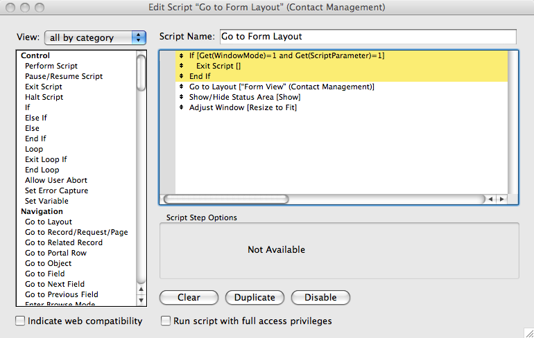 A script window with several steps selected.