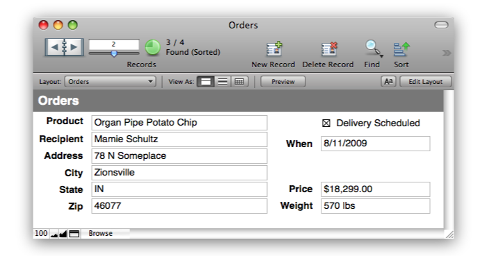 A FileMaker database window with several fields including the checkbox and "When" field described above.