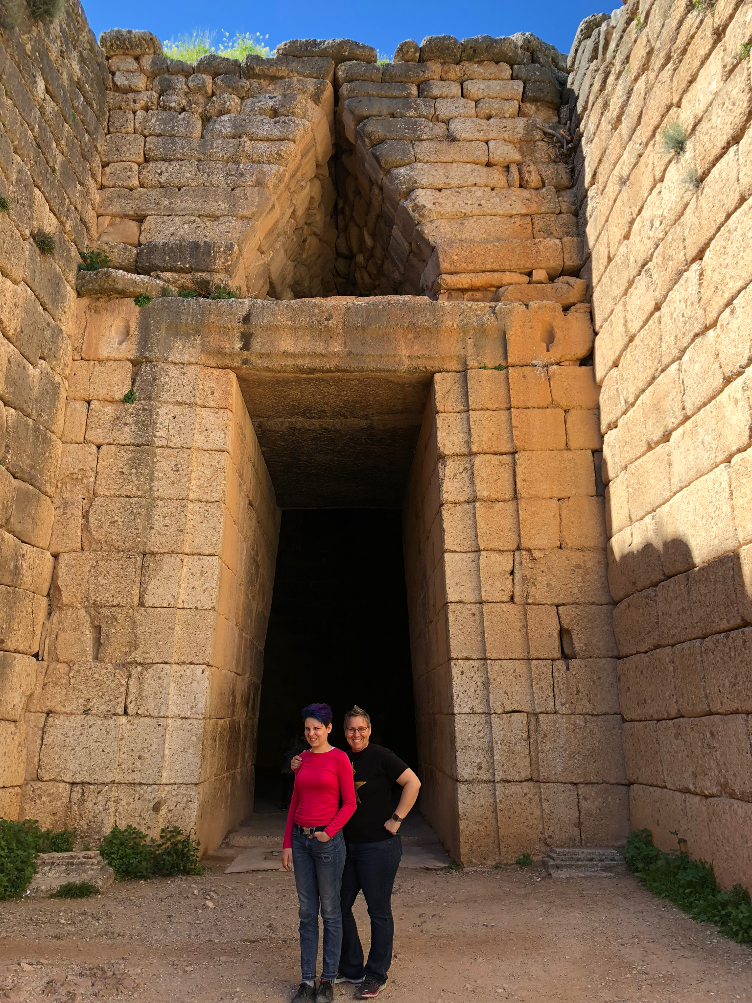 The entrance to another Tholos tomb, called the Treasury of Atreus. This thing is also amazing. That lentil stone weighs 120 tons. 3,000 years old. It resonates sound inside so effectively that we could hear the bees inside buzzing from 20 feet away.