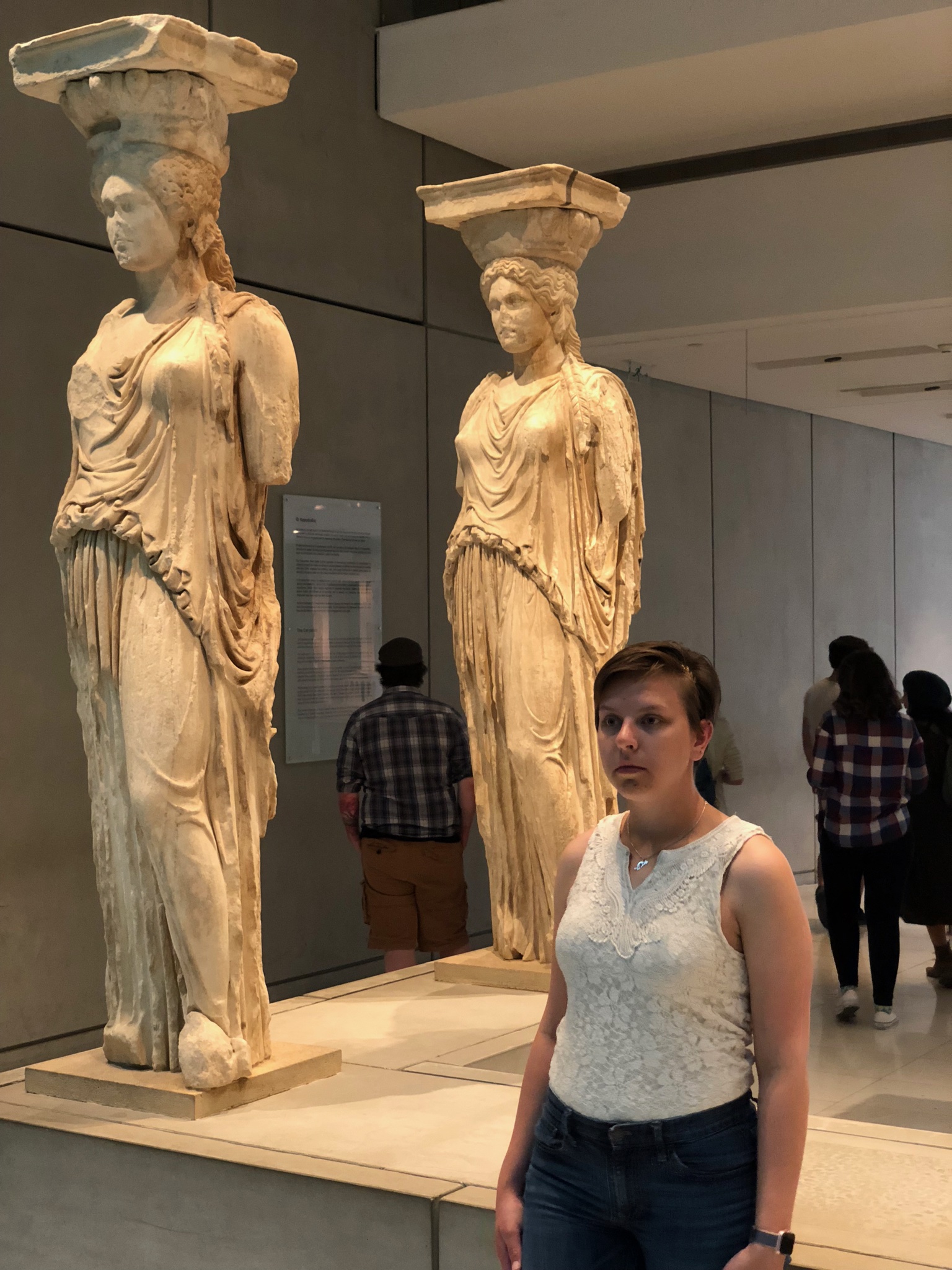 Two of the original Caryatids. You can’t see it well here but their gowns resemble column grooves around their legs and the fruit baskets they carry on their heads resemble Doric column capitals.