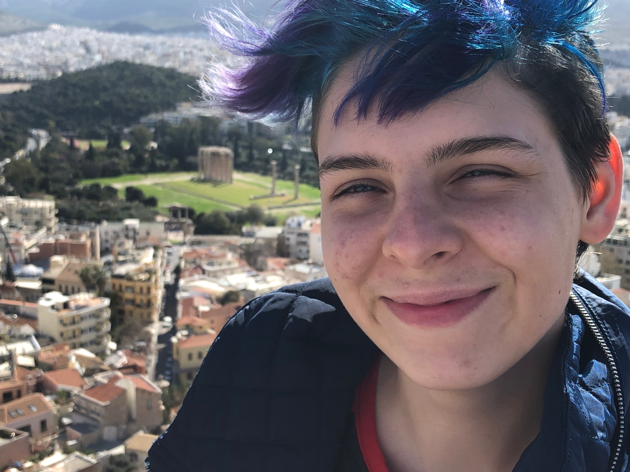 From the best lookout spot on the Acropolis. You can see the Temple of Zeus way back there. We were there yesterday looking up at the Parthenon.