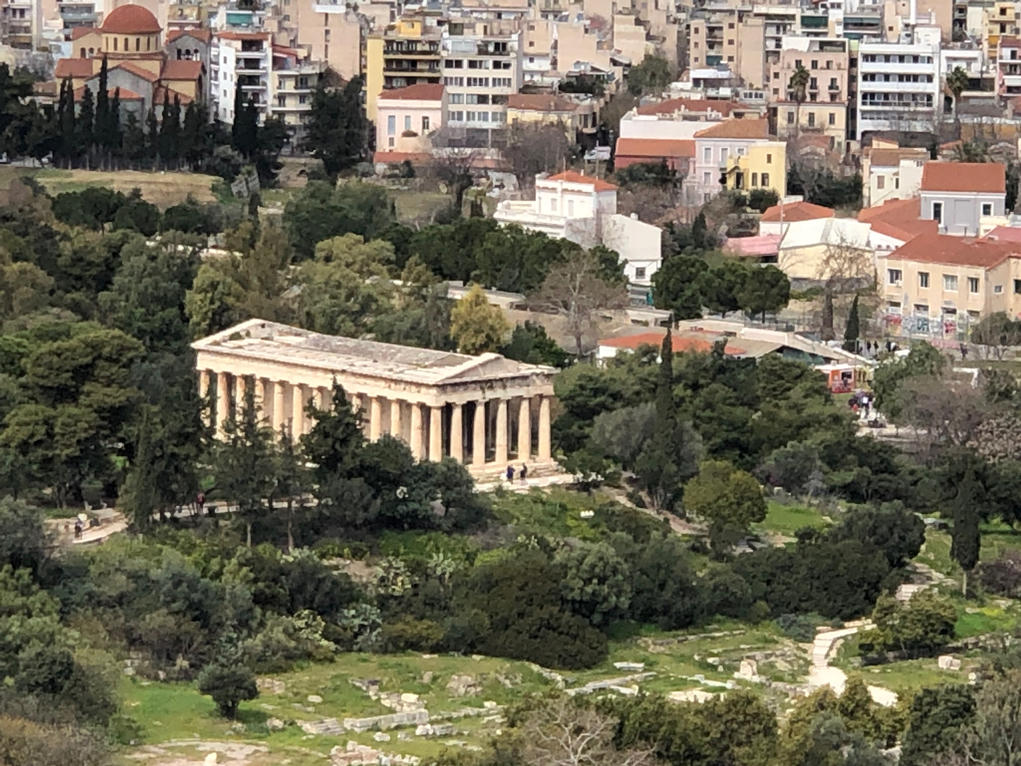 From atop the Acropolis we can see the Temple of Hephaestus way down on the Agora. I hope we make it there tomorrow.