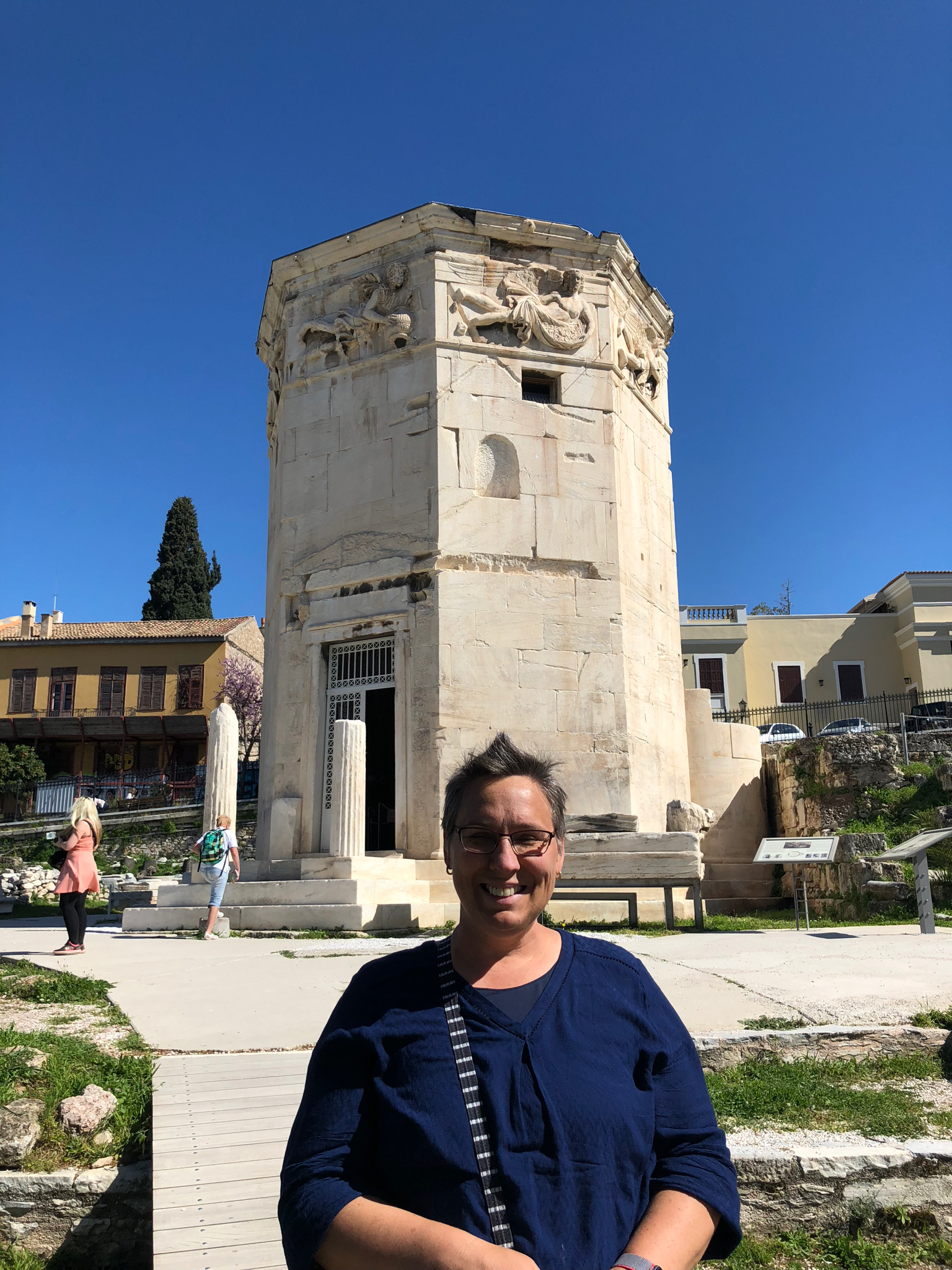 The Tower of The Winds in the Roman Forum. The reliefs depict the various named winds and a weather vane on the roof pointed to the wind that was currently blowing.