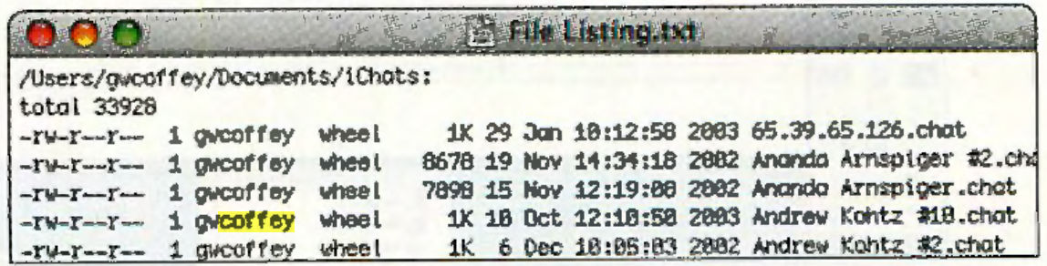 A text file showing the list of files and their information (similar to the first figure above).