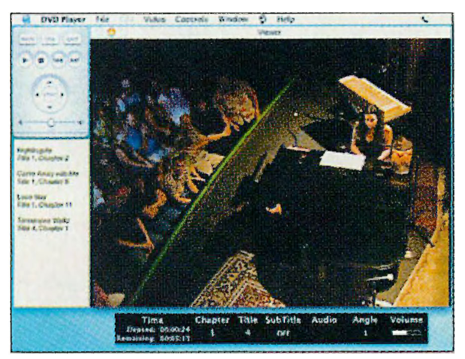 Another screenshot of the DVD Player application. A concert by Norah Jones is plaaying on the screen. An on-screen sticky note lists titles and chapters.