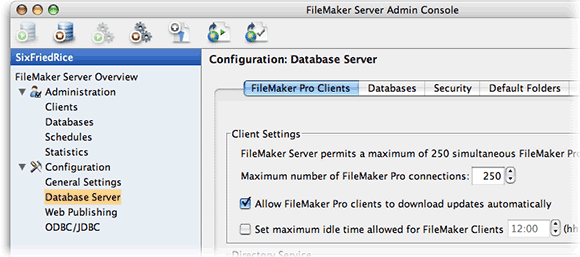 Screenshot of a portion of the FileMaker Server Admin Console window showing the checkbox described above.