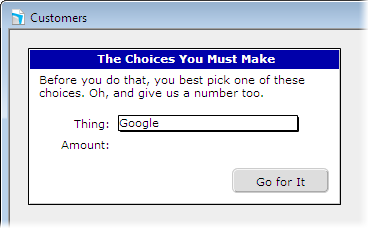 Screenshot of a layout with a simulated dialog box with a rectangular border and title.