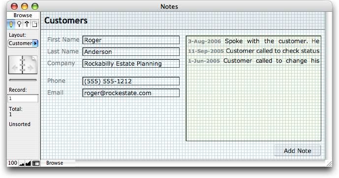 A FileMaker window with a blue six-pixel grid overlayed, as an illustration.