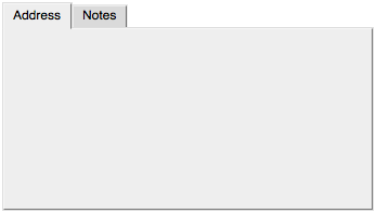 A FileMaker tab control with two tabs: "Address" and "Notes". (In this illustration the tab content is empy—just a blank grey box.